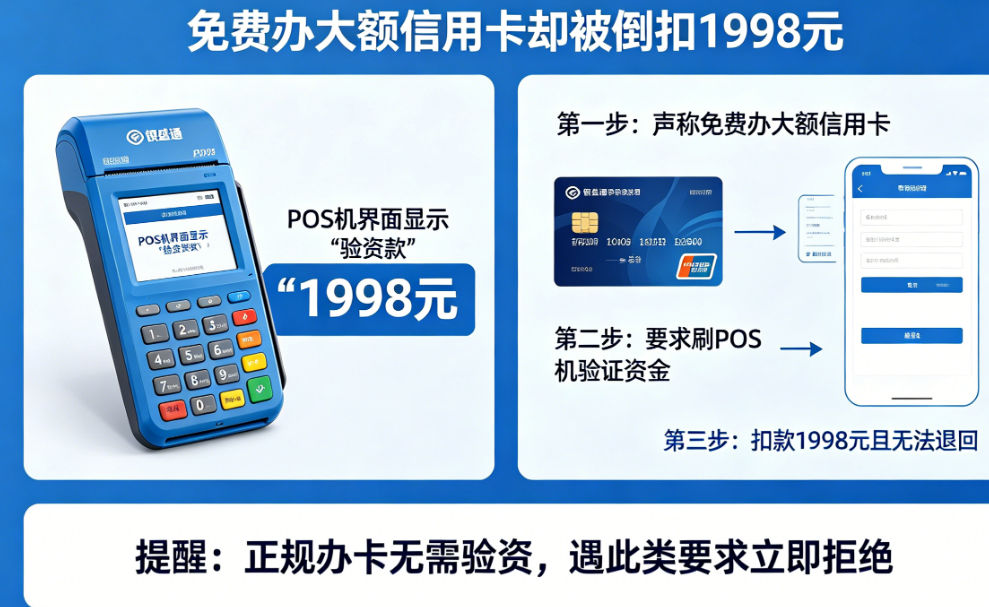  免费办大额信用卡却被倒扣1998元？警惕银盛通POS机“验资款”新骗局！